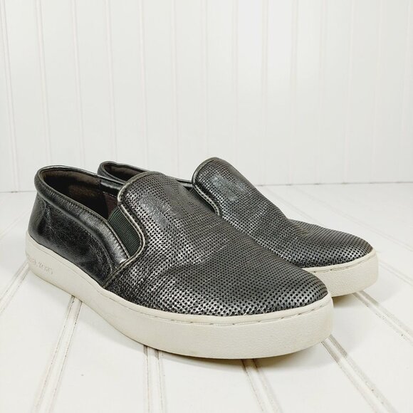 Michael Kors Signature Keaton Gunmetal Silver Leather Sneaker Loafers A20 - Picture 4 of 11